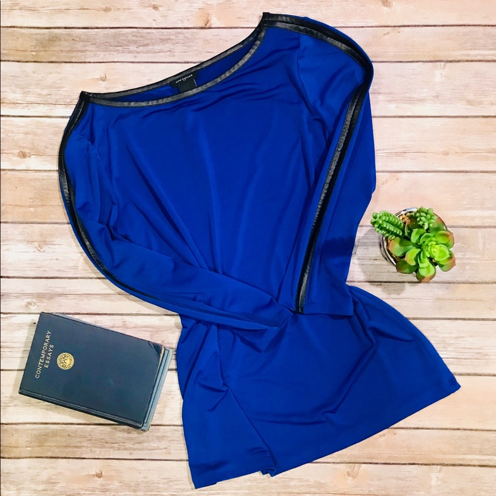 ANN TAYLOR pullover top with faux leather trim